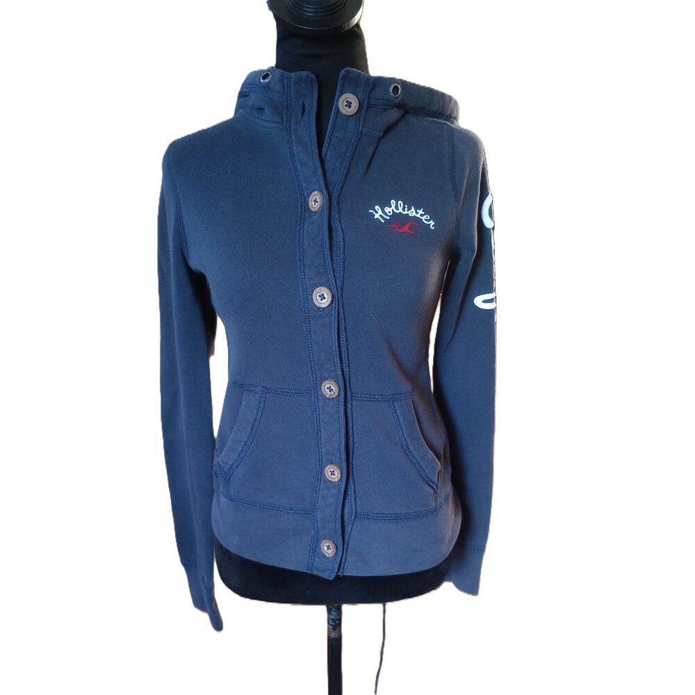 Hollister Women's S Navy Blue Button Up Hoodie
